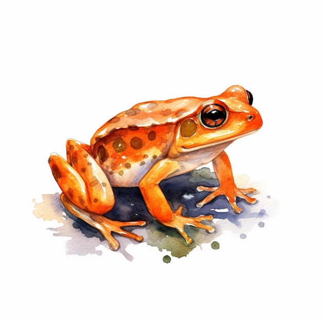 There is a frog that is sitting on the ground with a white background generative ai