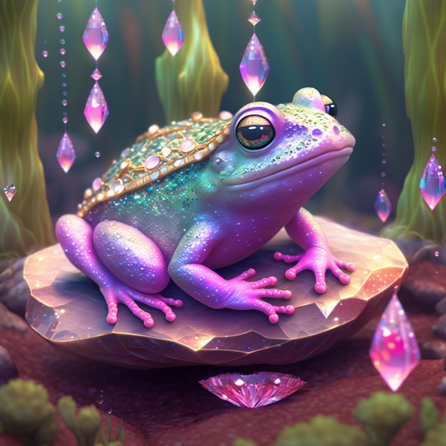 There is a frog that is sitting on a rock in the water generative ai