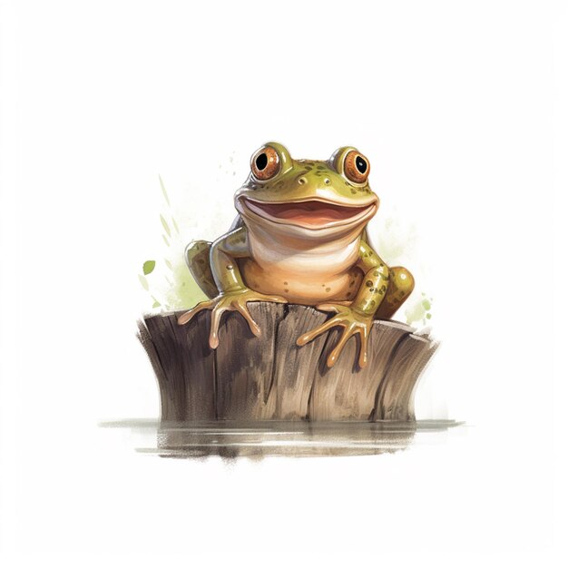 Photo there is a frog that is sitting on a tree stump generative ai