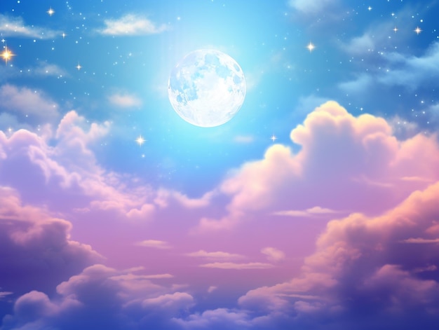 There is a full moon in the sky with clouds and stars generative ai