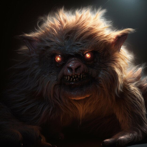 there is a furry creature with glowing eyes and a long hair generative ai