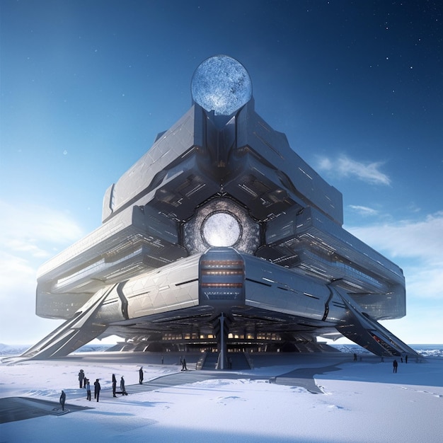 There is a futuristic building with a clock on top of it generative ai