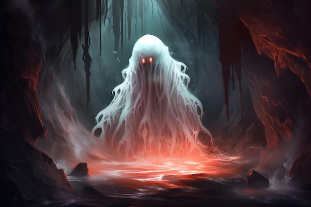 洞窟の幽霊は 輝く顔をしている