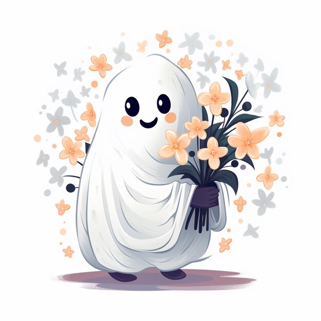 there is a ghost holding a bouquet of flowers in his hands generative ai