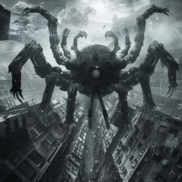 there is a giant spider that is in the middle of a city generative ai