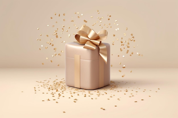 there is a gift box with a gold bow and confetti generative ai