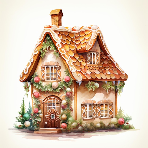 There is a ginger house with decorations on the roof generative ai