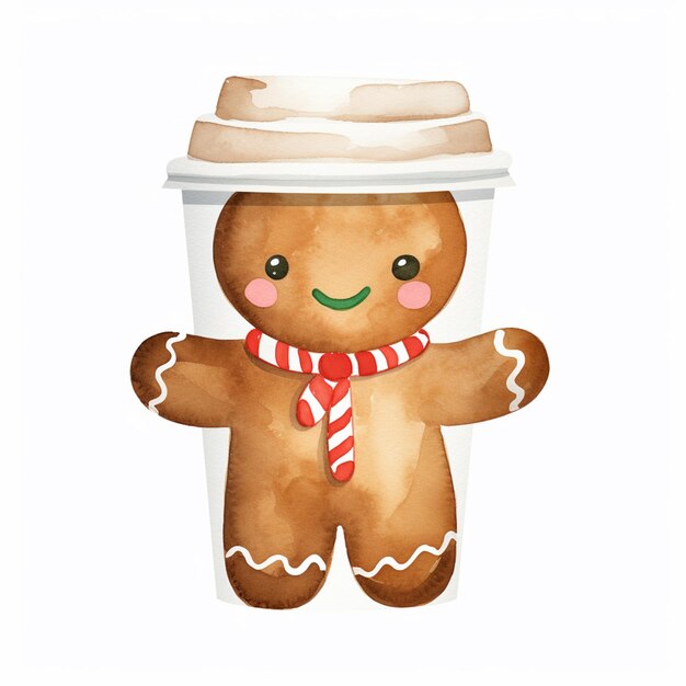 Photo there is a gingerbread character holding a cup of coffee generative ai