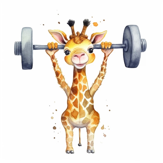 Foto c'è una giraffa che solleva un barbell con un grande sorriso generativo ai