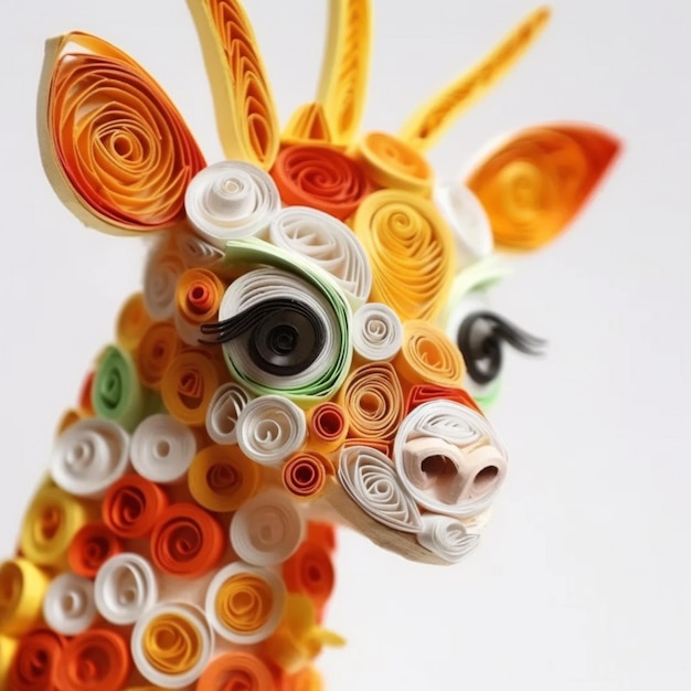 There is a giraffe made of paper and paper flowers generative ai