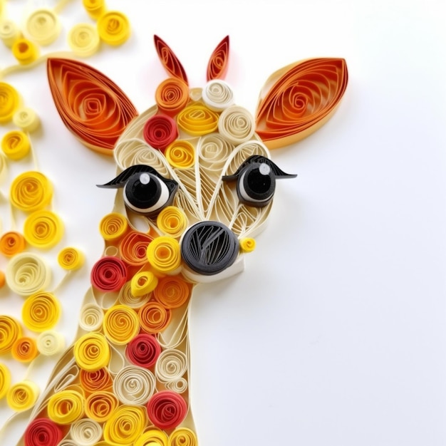 There is a giraffe made of paper and paper flowers generative ai