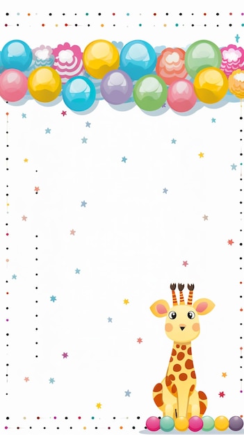 생일 카드 앞에 지라프가 앉아 있습니다.