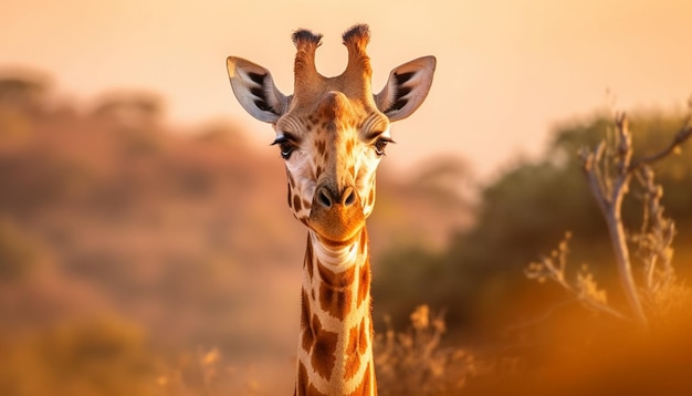 there is a giraffe that is standing in the grass generative ai