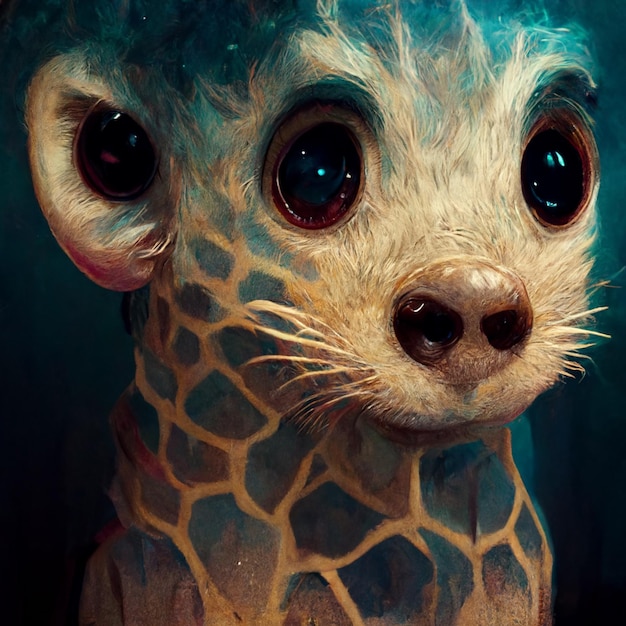 there is a giraffe with a very big head and big eyes generative ai