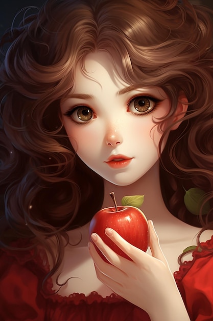 there is a girl holding an apple in her hand generative ai