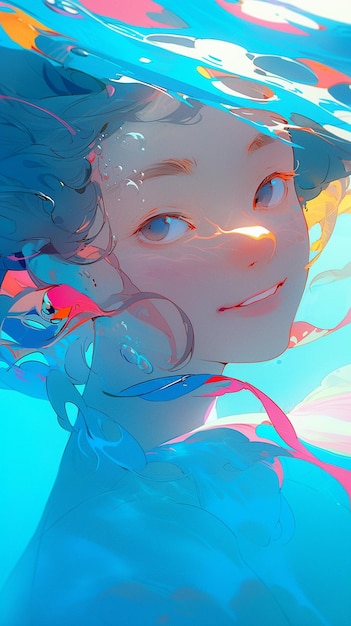 There is a girl that is under the water with a kite generative ai