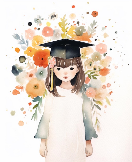 Photo there is a girl wearing a graduation cap and gown with flowers generative ai