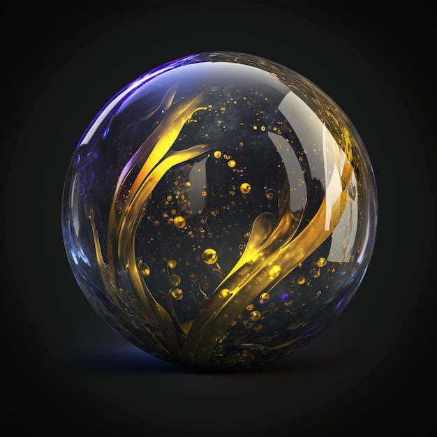 There is a glass ball with a gold swirl inside of it generative ai