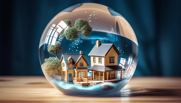 there is a glass ball with a house inside of it generative ai