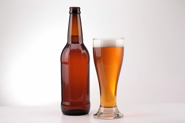 there is a glass of beer next to a bottle of beer generative ai