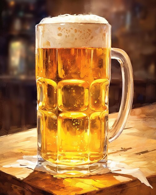 There is a glass of beer sitting on a table generative ai