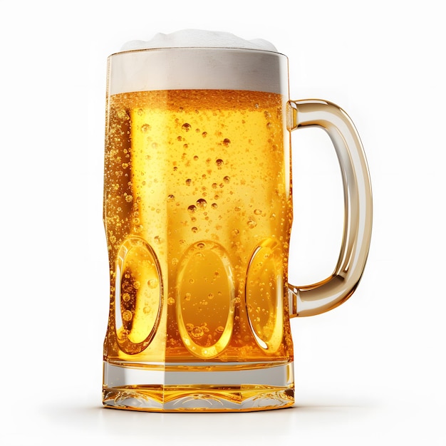 泡がたくさん入ったビールのグラスがあります。 生成 AI
