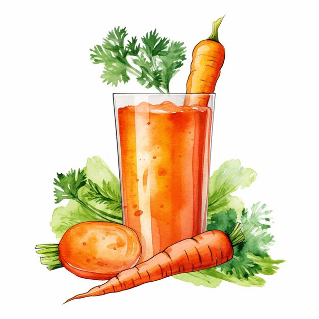 There is a glass of carrot juice with a carrot and parsley generative ai