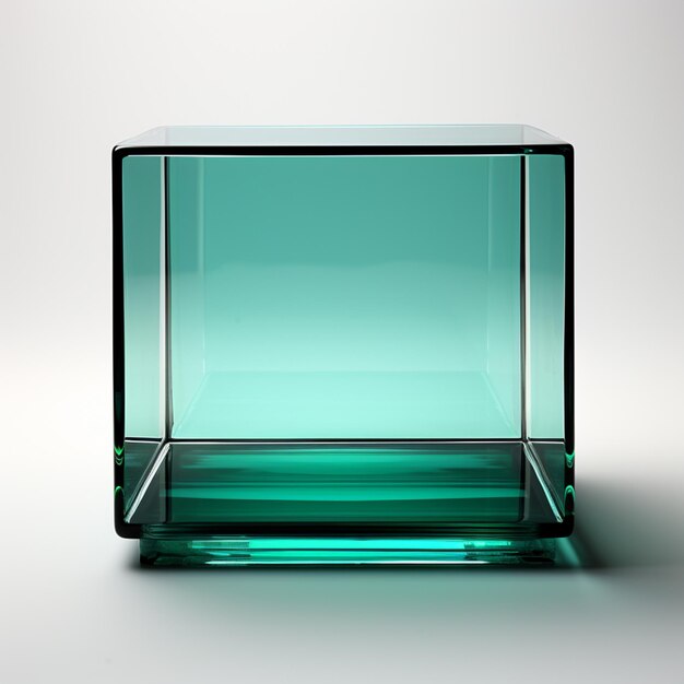 Photo there is a glass cube with a green base on a white surface generative ai