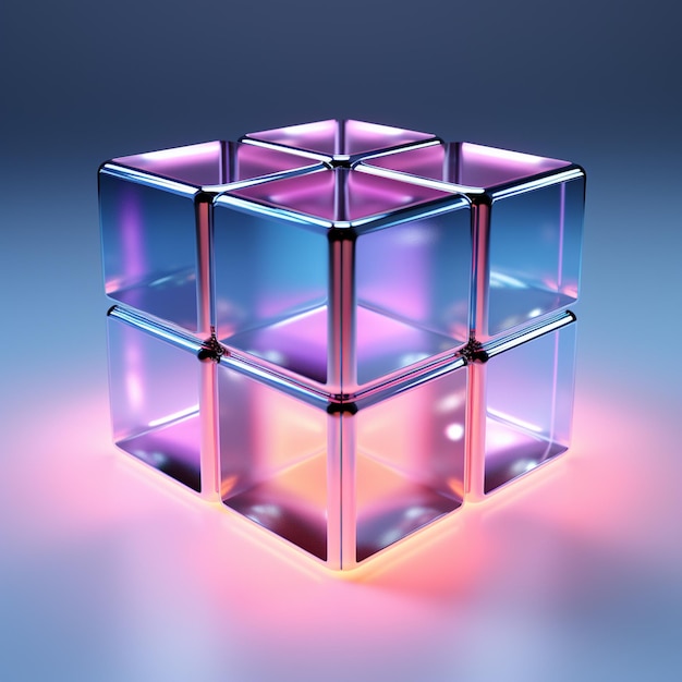 There is a glass cube with a pink light inside of it generative ai