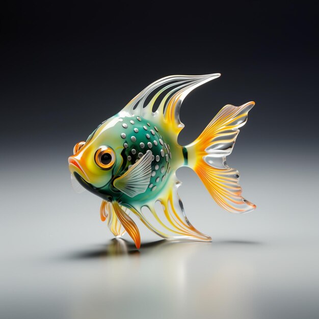 There is a glass fish that is sitting on a table generative ai