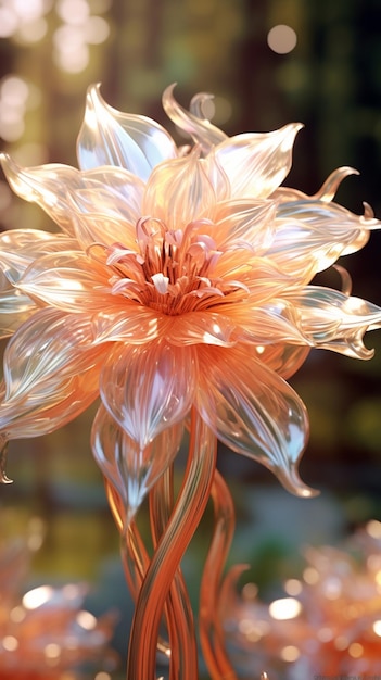 there is a glass flower that is sitting on a table generative ai