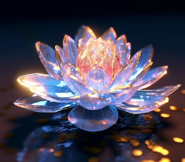 there is a glass flower with a light on it generative ai