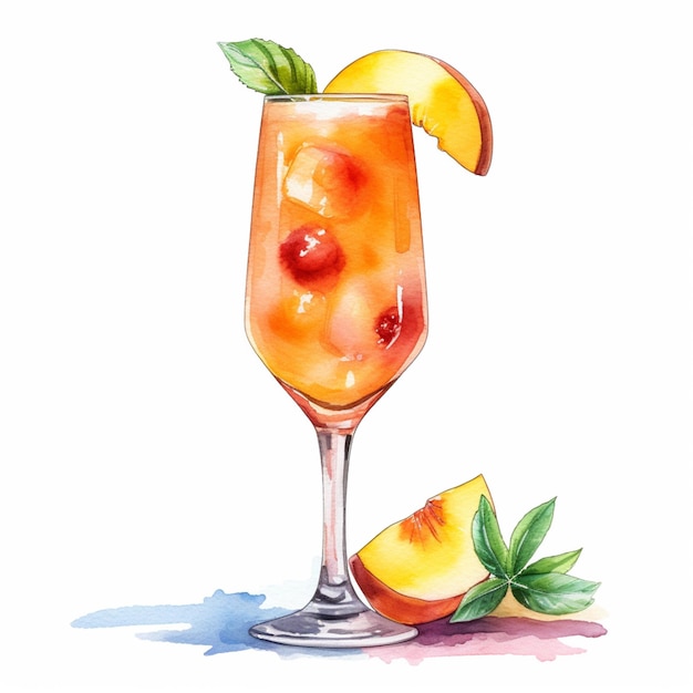 there is a glass of fruit juice with a slice of peach generative ai