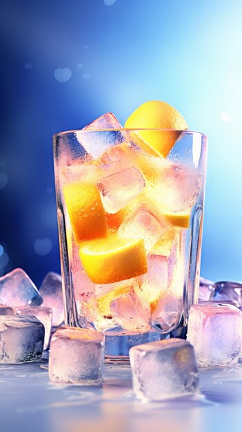 Photo there is a glass of ice with lemon slices in it generative ai