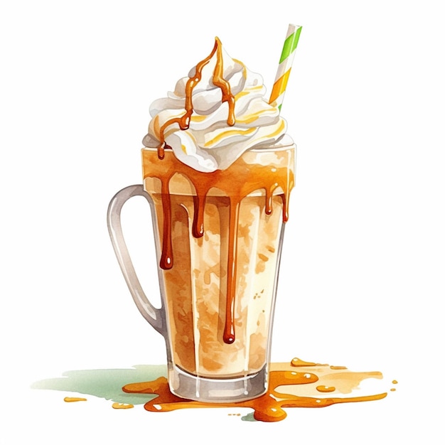 There is a glass of iced coffee with whipped cream and caramel generative ai