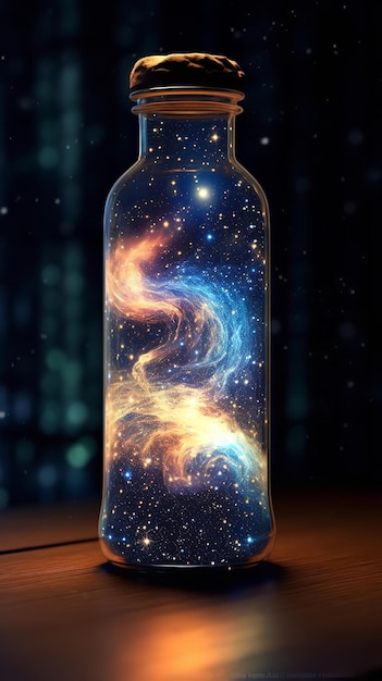 there is a glass jar with a galaxy inside of it generative ai