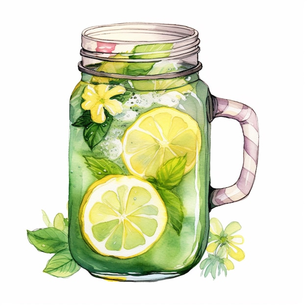 There is a glass jar with lemons and limes in it generative ai