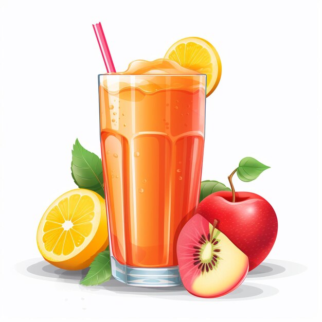 There is a glass of juice with a straw and a slice of fruit generative ai