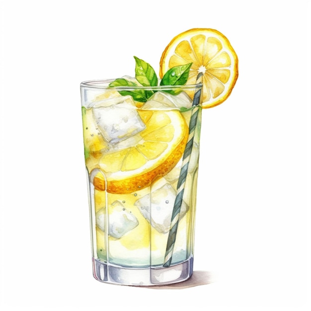 There is a glass of lemonade with a slice of lemon generative ai