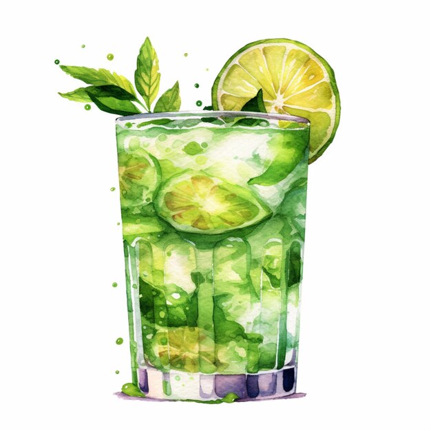 There is a glass of mojita with lime and mint leaves generative ai