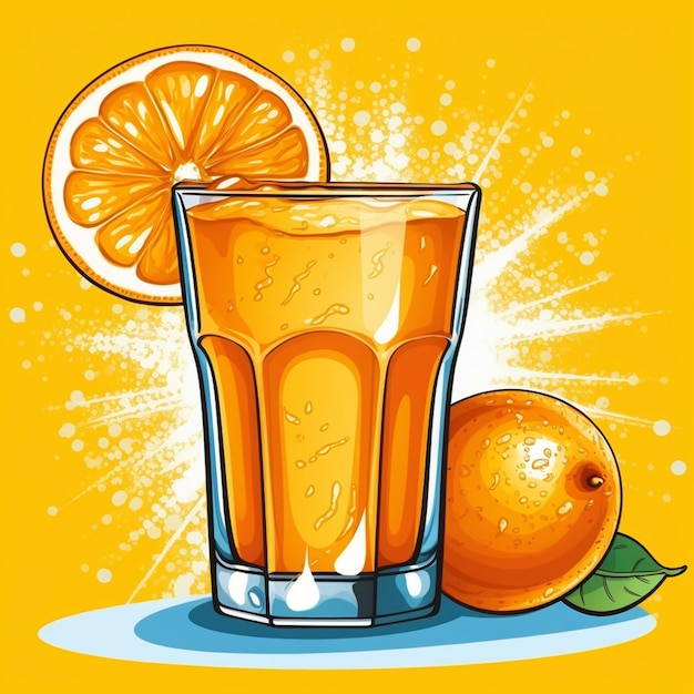 There is a glass of orange juice with a slice of orange generative ai