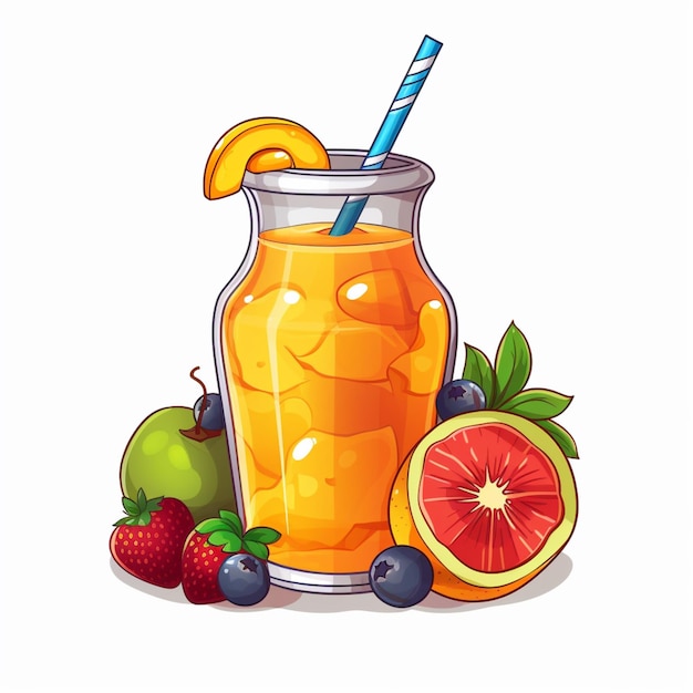 Photo there is a glass of orange juice with a straw and fruit generative ai