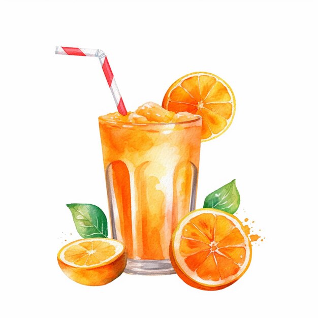 Photo there is a glass of orange juice with a straw and orange slices generative ai