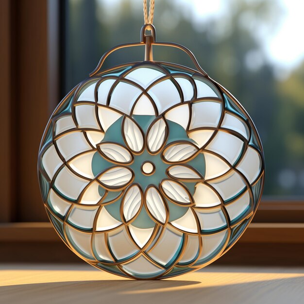 Photo there is a glass ornament with a flower design on it generative ai