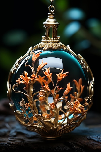 there is a glass ornament with a gold decoration on it generative ai