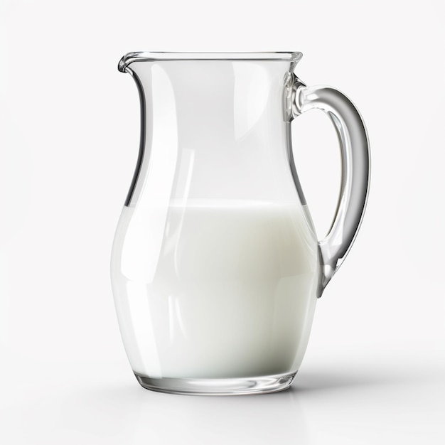 Foto c'è una brocca di vetro di latte su una superficie bianca generativa ai