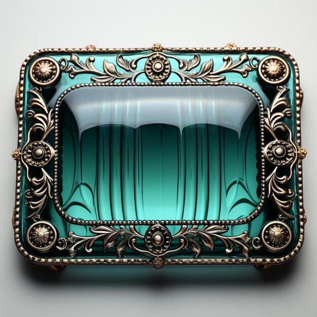 There is a glass plate with a gold frame on it generative ai