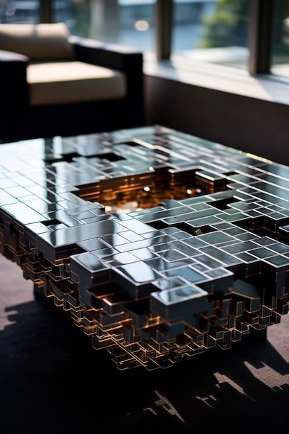 there is a glass table with a square design on it generative ai