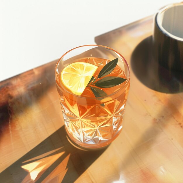 Photo there is a glass of tea with a slice of lemon on it generative ai