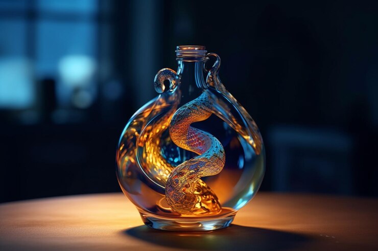 Photo there is a glass vase with a dragon inside of it generative ai